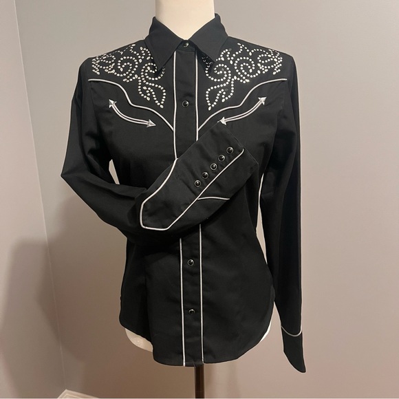 Roper Black Western Shirt with Rhinestones - Picture 9 of 13